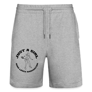 Badminton Federball Mädchen Federballspielerin - Stanley/Stella Unisex Bio Joggingshorts Trainer  - Grau meliert - Vorne - Nik (191cm) & Marisol (170cm)