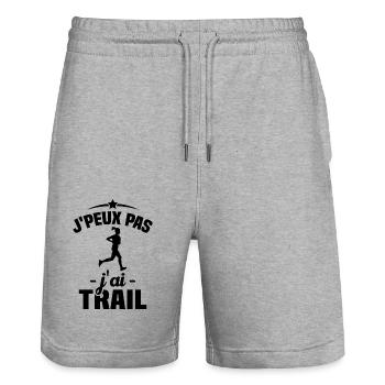 J'peux pas j'ai Trail Humour idée cadeau - Short de jogging bio TRAINER Stanley/Stella unisexe - gris chiné - Devant - Nik (191cm) & Marisol (170cm)