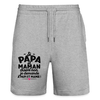 Si papa maman disent non je demande à papi mamie - Short de jogging bio TRAINER Stanley/Stella unisexe - gris chiné - Devant - Nik (191cm) & Marisol (170cm)