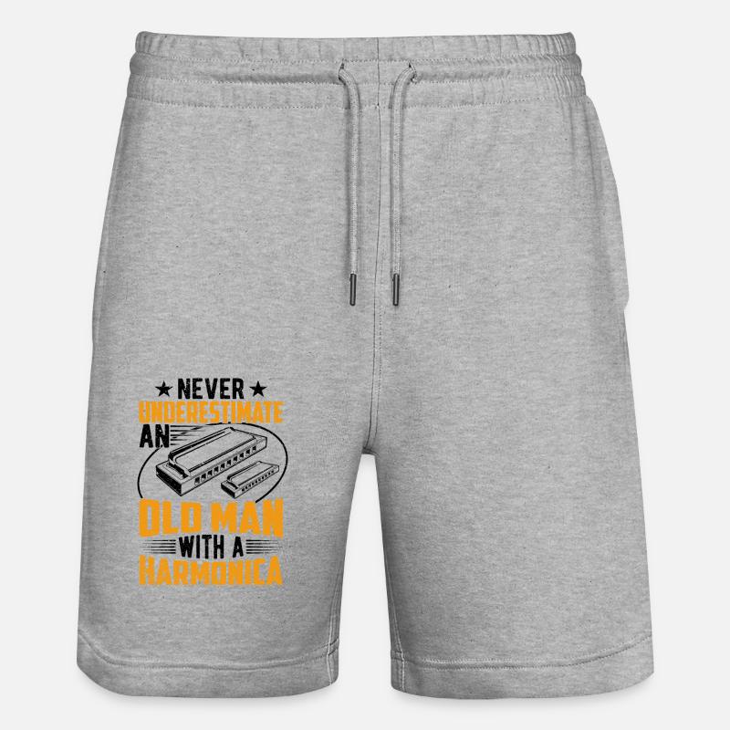 Old Man With A Harmonica - Stanley/Stella Trainer Unisex Organic Jogging Shorts - heather grey
