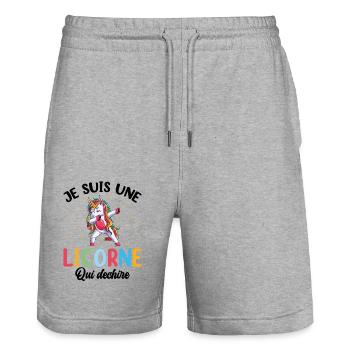 Je Suis Une Licorne Qui Déchire - Short de jogging bio TRAINER Stanley/Stella unisexe - gris chiné - Devant - Nik (191cm) & Marisol (170cm)