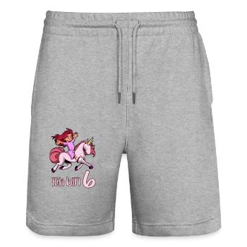 Geburtstagsshirt Einhorn - 6 Geburtstag Mädchen - Stanley/Stella Unisex Bio Joggingshorts Trainer  - Grau meliert - Vorne - Nik (191cm) & Marisol (170cm)