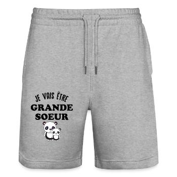 Je vais être grande sœur, Future grande soeur - Short de jogging bio TRAINER Stanley/Stella unisexe - gris chiné - Devant - Nik (191cm) & Marisol (170cm)