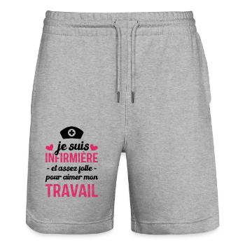 Je suis infirmière, et aimer mon travail - Short de jogging bio TRAINER Stanley/Stella unisexe - gris chiné - Devant - Nik (191cm) & Marisol (170cm)