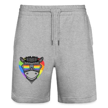 LGBT Tier Esel Regenbogen - Stanley/Stella Unisex Bio Joggingshorts Trainer  - Grau meliert - Vorne - Nik (191cm) & Marisol (170cm)