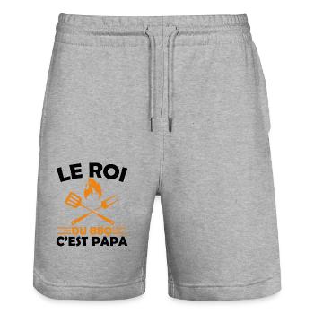 Le Roi Du Bbq C'est Papa Fête Des Pères Cadeau Bbq - Short de jogging bio TRAINER Stanley/Stella unisexe - gris chiné - Devant - Nik (191cm) & Marisol (170cm)