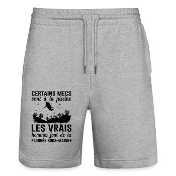 Les Vrais Hommes Font De La Plongée Sous-marine - Short de jogging bio TRAINER Stanley/Stella unisexe - gris chiné - Devant - Nik (191cm) & Marisol (170cm)