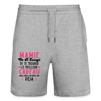 Mamie On A Essayé De Te Trouver Le Meilleur Cadeau - Short de jogging bio TRAINER Stanley/Stella unisexe - gris chiné - Devant - Nik (191cm) & Marisol (170cm)