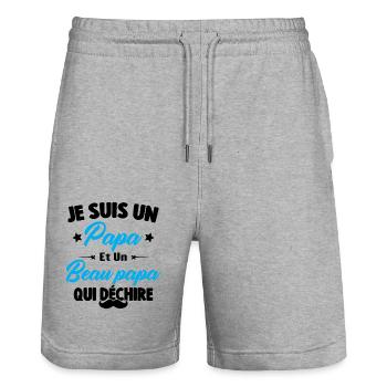 je suis un papa et beau-papa qui déchire - Short de jogging bio TRAINER Stanley/Stella unisexe - gris chiné - Devant - Nik (191cm) & Marisol (170cm)