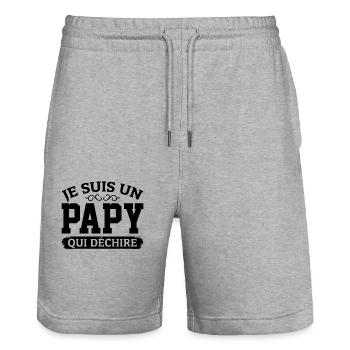 Papy Qui Déchire Fête Des Pères Anniversaire Noël - Short de jogging bio TRAINER Stanley/Stella unisexe - gris chiné - Devant - Nik (191cm) & Marisol (170cm)