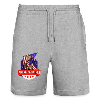 Ameri-catfather 4. Juli Unabhängigkeitstag - Stanley/Stella Unisex Bio Joggingshorts Trainer  - Grau meliert - Vorne - Nik (191cm) & Marisol (170cm)