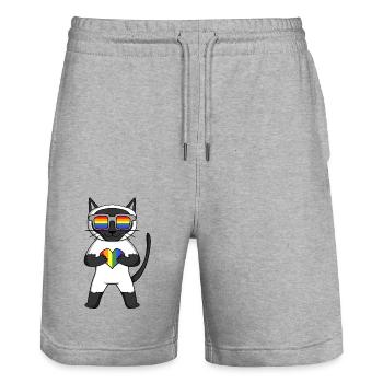 LGBT Cat Siamese Cat Rainbow - Short de jogging bio TRAINER Stanley/Stella unisexe - gris chiné - Devant - Nik (191cm) & Marisol (170cm)