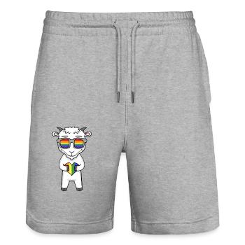LGBT Tier Ziege Regenbogen - Stanley/Stella Unisex Bio Joggingshorts Trainer  - Grau meliert - Vorne - Nik (191cm) & Marisol (170cm)