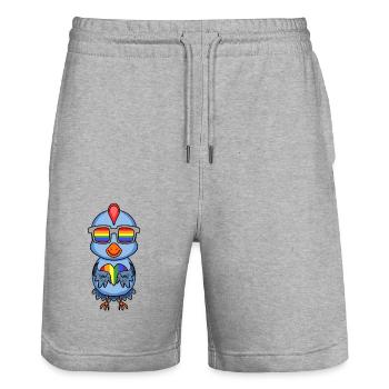 LGBT Tier Huhn Regenbogen - Stanley/Stella Unisex Bio Joggingshorts Trainer  - Grau meliert - Vorne - Nik (191cm) & Marisol (170cm)