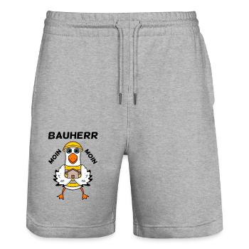 Bauherr Hausbau Baustelle Richtfest Geschenk - Stanley/Stella Unisex Bio Joggingshorts Trainer  - Grau meliert - Vorne - Nik (191cm) & Marisol (170cm)