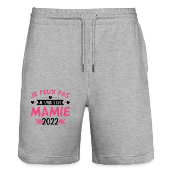 Mamie 2022 Cadeau Enceinte Maman Anniversaire Cool - Short de jogging bio TRAINER Stanley/Stella unisexe - gris chiné - Devant - Nik (191cm) & Marisol (170cm)