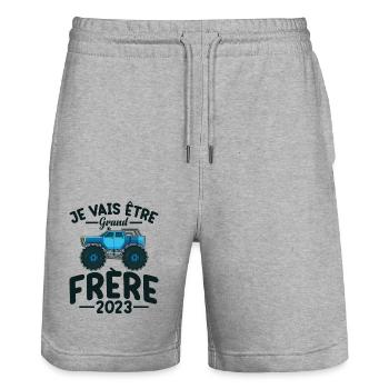 Je Vais Être Grand Frère 2023 Idée Cadeau Amour - Short de jogging bio TRAINER Stanley/Stella unisexe - gris chiné - Devant - Nik (191cm) & Marisol (170cm)