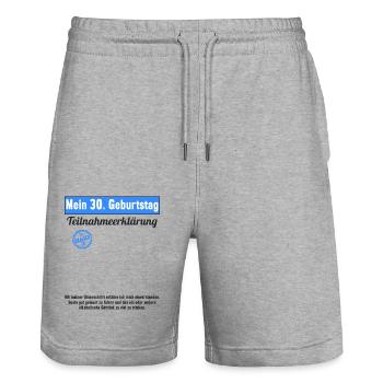 30 Jahr Gästebuch Teilnahmeerklärung 30 Geburtstag - Stanley/Stella Unisex Bio Joggingshorts Trainer  - Grau meliert - Vorne - Nik (191cm) & Marisol (170cm)