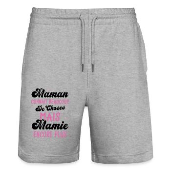 Maman connaît beaucoup de choses - Short de jogging bio TRAINER Stanley/Stella unisexe - gris chiné - Devant - Nik (191cm) & Marisol (170cm)