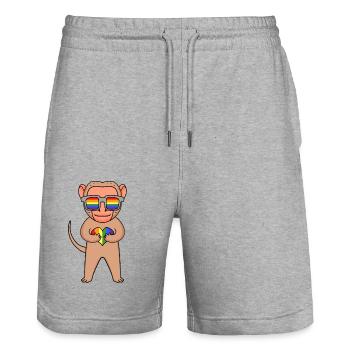 LGBT Tier Affe Makaken Regenbogen - Stanley/Stella Unisex Bio Joggingshorts Trainer  - Grau meliert - Vorne - Nik (191cm) & Marisol (170cm)