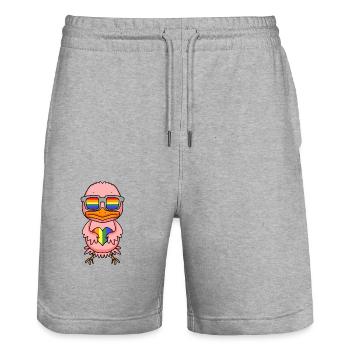 LGBT Tier Huhn Regenbogen - Stanley/Stella Unisex Bio Joggingshorts Trainer  - Grau meliert - Vorne - Nik (191cm) & Marisol (170cm)