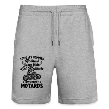 Hommes naissent égaux meilleurs deviennent motards - Short de jogging bio TRAINER Stanley/Stella unisexe - gris chiné - Devant - Nik (191cm) & Marisol (170cm)