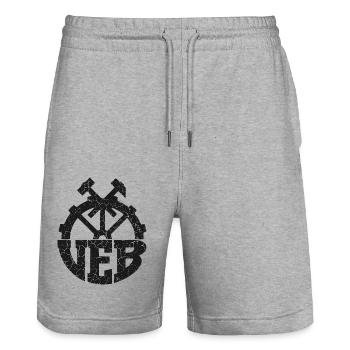 V E B - DDR Retro - Ostalgie - Short de jogging bio TRAINER Stanley/Stella unisexe - gris chiné - Devant - Nik (191cm) & Marisol (170cm)