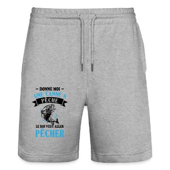 Le roi veut aller pêche / Cadeau pêcheur - Short de jogging bio TRAINER Stanley/Stella unisexe - gris chiné - Devant - Nik (191cm) & Marisol (170cm)