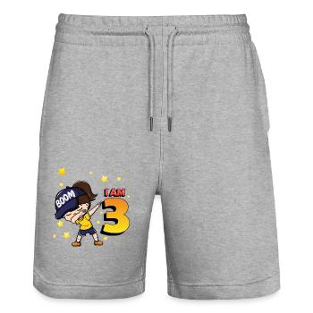 Boom I'm 3 | Birthday Girl | 3rd Birthday Party - Stanley/Stella Trainer Unisex Organic Jogging Shorts - heather grey - Front - Nik (191cm) & Marisol (170cm)