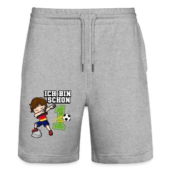Fußball Junge Es Ist Mein 1. Geburtstag Deutsche - Stanley/Stella Unisex Bio Joggingshorts Trainer  - Grau meliert - Vorne - Nik (191cm) & Marisol (170cm)