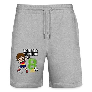 Fußball Junge Es Ist Mein 8. Geburtstag Deutsche - Stanley/Stella Unisex Bio Joggingshorts Trainer  - Grau meliert - Vorne - Nik (191cm) & Marisol (170cm)