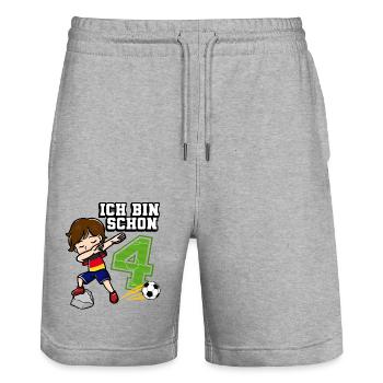 Fußball Junge Es Ist Mein 4. Geburtstag Deutsche - Stanley/Stella Unisex Bio Joggingshorts Trainer  - Grau meliert - Vorne - Nik (191cm) & Marisol (170cm)