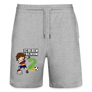 Fußball Junge Es Ist Mein 2. Geburtstag Deutsche - Stanley/Stella Unisex Bio Joggingshorts Trainer  - Grau meliert - Vorne - Nik (191cm) & Marisol (170cm)