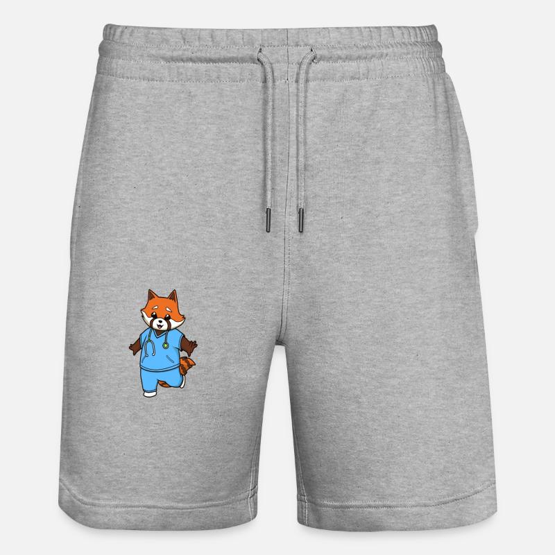 Comic Roter Panda Krankenschwester - Stanley/Stella Unisex Bio Joggingshorts Trainer  - Grau meliert
