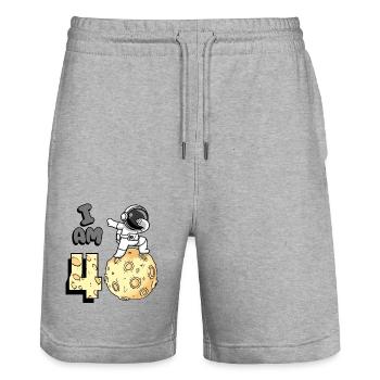I am 4 room astronaut child Moon Walker 4. - Stanley/Stella Trainer Unisex Organic Jogging Shorts - heather grey - Front - Nik (191cm) & Marisol (170cm)