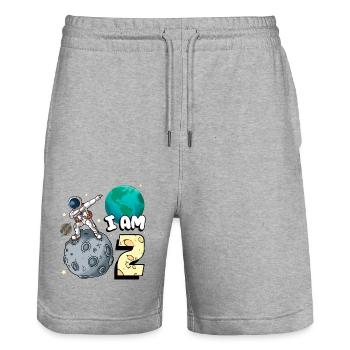 I am 2 room astronaut child Moon Walker 2. - Stanley/Stella Trainer Unisex Organic Jogging Shorts - heather grey - Front - Nik (191cm) & Marisol (170cm)