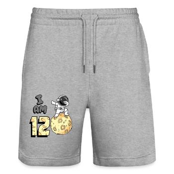 I am 12 Space Astronaut Kid Moon Walker 12. - Stanley/Stella Trainer Unisex Organic Jogging Shorts - heather grey - Front - Nik (191cm) & Marisol (170cm)