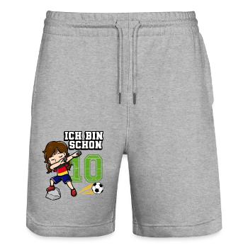 Fußball Mädchen Ich bin schon 10 Geburtstag - Stanley/Stella Unisex Bio Joggingshorts Trainer  - Grau meliert - Vorne - Nik (191cm) & Marisol (170cm)