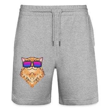 Bisexual Persian Cat Cat Gift - Stanley/Stella Trainer Unisex Organic Jogging Shorts - heather grey - Front - Nik (191cm) & Marisol (170cm)