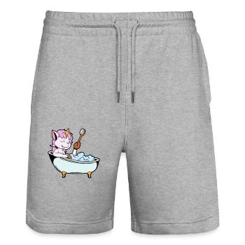 Unicorn takes bath in the bathtub - Stanley/Stella Trainer Unisex Organic Jogging Shorts - heather grey - Front - Nik (191cm) & Marisol (170cm)