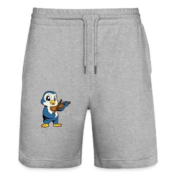 Comic Penguin joue du violon - Short de jogging bio TRAINER Stanley/Stella unisexe - gris chiné - Devant - Nik (191cm) & Marisol (170cm)