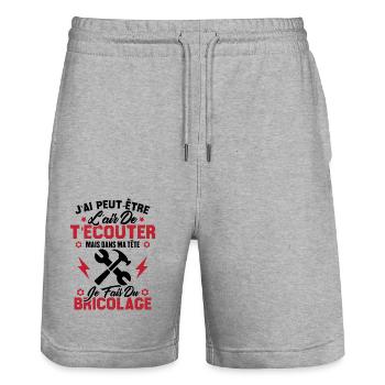 Dans Ma Tête Je Fais Du Bricolage Cadeau Humour - Short de jogging bio TRAINER Stanley/Stella unisexe - gris chiné - Devant - Nik (191cm) & Marisol (170cm)