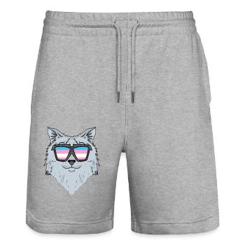 Transgender Transsexual Siberian Cat - Stanley/Stella Trainer Unisex Organic Jogging Shorts - heather grey - Front - Nik (191cm) & Marisol (170cm)