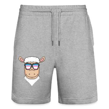 Transgender Transsexual Sheep Gift - Stanley/Stella Trainer Unisex Organic Jogging Shorts - heather grey - Front - Nik (191cm) & Marisol (170cm)