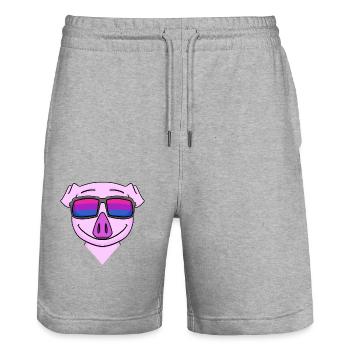 Cadeau de cochon bisexuel - Short de jogging bio TRAINER Stanley/Stella unisexe - gris chiné - Devant - Nik (191cm) & Marisol (170cm)