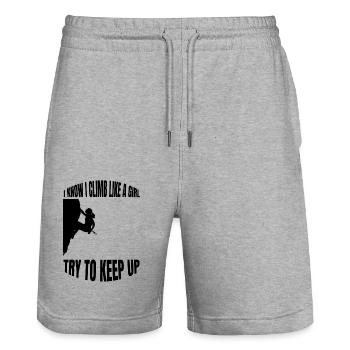 Climbing Mrs. Bouldering Mountaineering Girls Hiking - Stanley/Stella Trainer Unisex Organic Jogging Shorts - heather grey - Front - Nik (191cm) & Marisol (170cm)