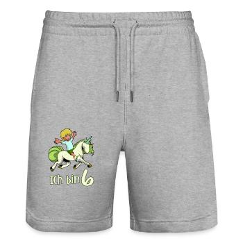 Geburtstagsshirt Einhorn - 6 Geburtstag Junge - Stanley/Stella Unisex Bio Joggingshorts Trainer  - Grau meliert - Vorne - Nik (191cm) & Marisol (170cm)