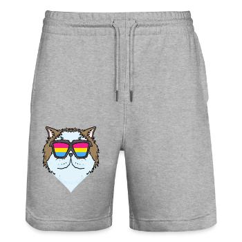 Pansexuell Perserkatze - Katze mit Brille - Stanley/Stella Unisex Bio Joggingshorts Trainer  - Grau meliert - Vorne - Nik (191cm) & Marisol (170cm)