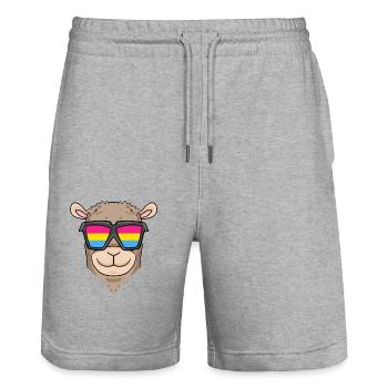 Pansexuell Alpaka - Alpaka mit Brille - Stanley/Stella Unisex Bio Joggingshorts Trainer  - Grau meliert - Vorne - Nik (191cm) & Marisol (170cm)