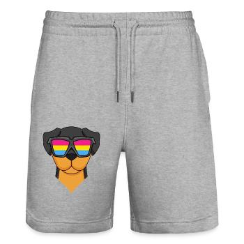 Pansexuell Rottweiler Hund - Hund mit Brille - Stanley/Stella Unisex Bio Joggingshorts Trainer  - Grau meliert - Vorne - Nik (191cm) & Marisol (170cm)